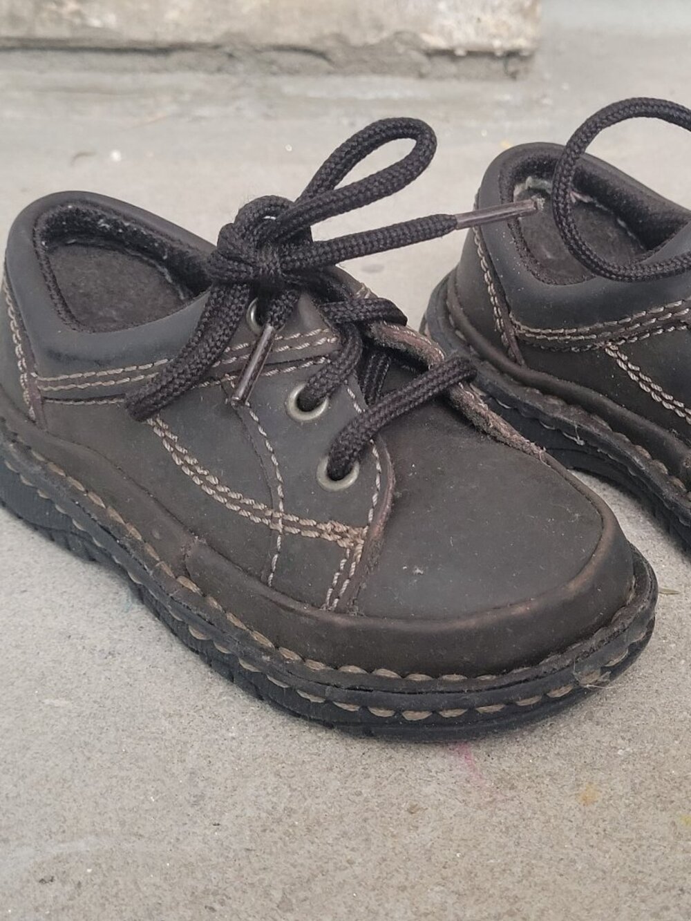 Kid Connection Size 5 Baby Infant Shoes Dark Brown Hard Sole Laces Leather